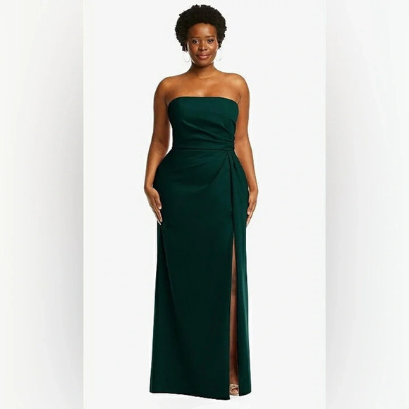 NWOT After Six Strapless Pleated Faux Wrap Trumpet Gown in Evergreen, size 2 - Picture 2 of 12
